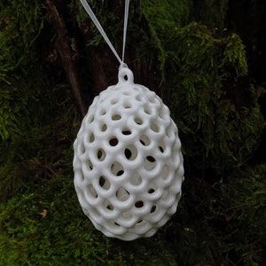 Hanging Egg Ornament. Handmade Porcelain Ornament. image 5