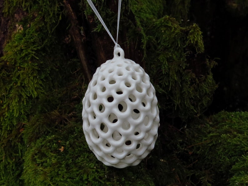 Hanging Egg Ornament. Handmade Porcelain Ornament. image 5