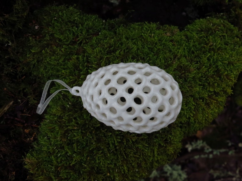 Hanging Egg Ornament. Handmade Porcelain Ornament. image 7