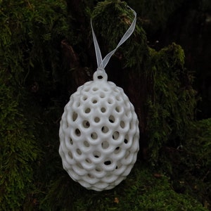 Hanging Egg Ornament. Handmade Porcelain Ornament. image 1
