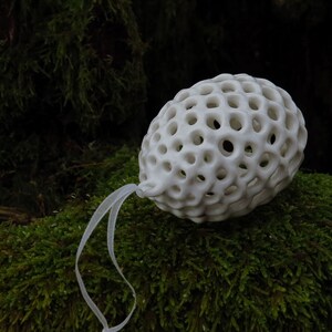 Hanging Egg Ornament. Handmade Porcelain Ornament. image 4