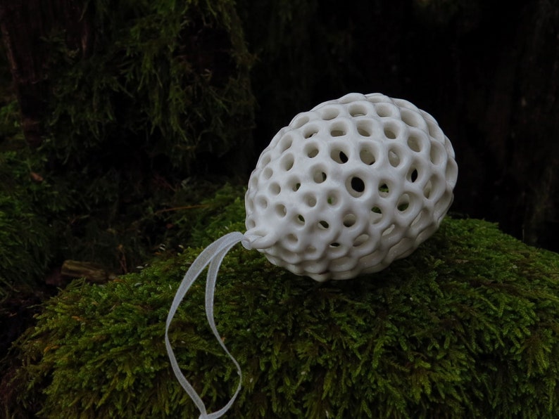 Hanging Egg Ornament. Handmade Porcelain Ornament. image 4