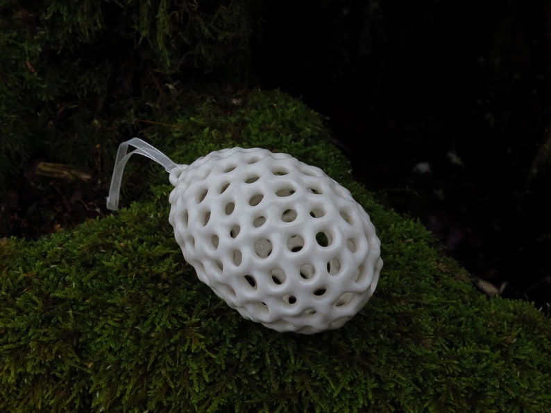 Hanging Egg Ornament. Handmade Porcelain Ornament. image 3
