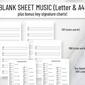 Blank Sheet Music Printable for Piano – Letter and A4 – Printable Music Staff Lines (Bonus Key Signature Charts)