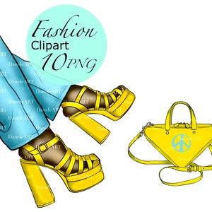 Fashion Bag and High Heel Shoes Clipart, Fashion PNG, Purse, Handbag, Fashion Illustration, Fashion Outfit, Designer