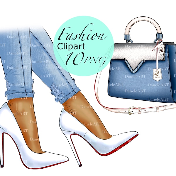 Fashion Bag and High Heels Shoes Clipart, Fashion PNG, fashion purse PNG , Fashion girl clipart, Fashion Illustration, Fashion wall art