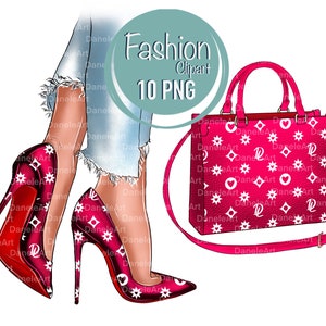 Fashion Bag and High Heel Shoes Clipart, Fashion PNG, Purse, Handbag, Fashion Illustration, Fashion Outfit, Designer