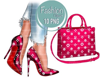 Fashion Clipart Set - Bag, Shoes, Backpack, Purse, Designer Illustration, Stylish Fashion PNG Bundle