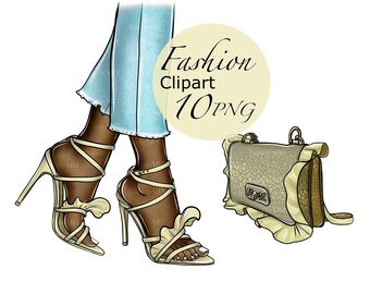 Fashion Clipart Set - Bag, Shoes, Backpack, Purse, Designer Illustration, Stylish Fashion PNG Bundle