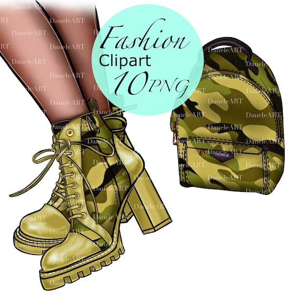 Girl power clipart, army girl, Fashion Bag and High Heel Shoes Clipart, Fashion PNG, Purse, Handbag, Fashion Illustration, Fashion Outfit,