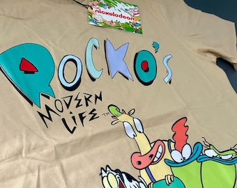 T-Shirt " ROCKOS Modern Life" Nickelodeon. Color - Khaki and Rainbow Pictures. Size: L Unisex. Made from 100%Cotton. Unique and Quality. New
