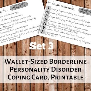 Afdrukbare borderline persoonlijkheidsstoornis coping-kaart, set 3, afdrukbare DBT-vaardigheden, portemonnee-formaat, afdrukbare therapeut, afdrukbare zelfhulp