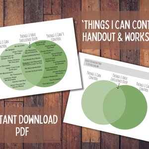 Document et feuille de travail sur le cercle de contrôle, Santé mentale, Conseils thérapeutiques, Aide contre l'anxiété, Ce que je peux contrôler, Télésanté PDF imprimable