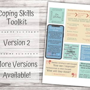 Coping Skills Printable, Coping Skills for Anxiety, Coping Skills Worksheet, Coping Strategies, Self Care, Therapy and Counseling, Version 2
