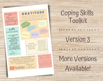 Coping-Skills zum Ausdrucken, Coping-Skills für Angst, Coping-Skills-Arbeitsblatt, Coping-Situationen, Selbstfürsorge, Therapie und Beratung, Version 3
