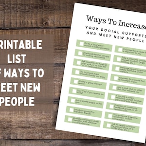 Printable Ways To Meet New People, Increase Social Supports, Make New Friends, Get To Know You, Therapy Worksheet, Social Anxiety