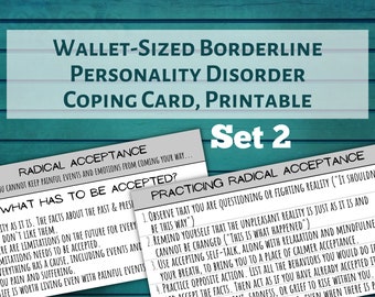 Tarjetas de habilidades de afrontamiento para el trastorno límite de la personalidad (TLP), Terapia dialéctica conductual de aceptación radical, Conjunto 2 (Plantilla en PDF)