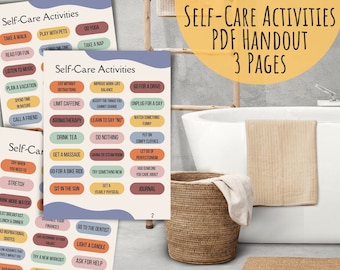 Self Care Activities Handout - Mental Health - Therapists, Counselors, Self Help, Instant Download