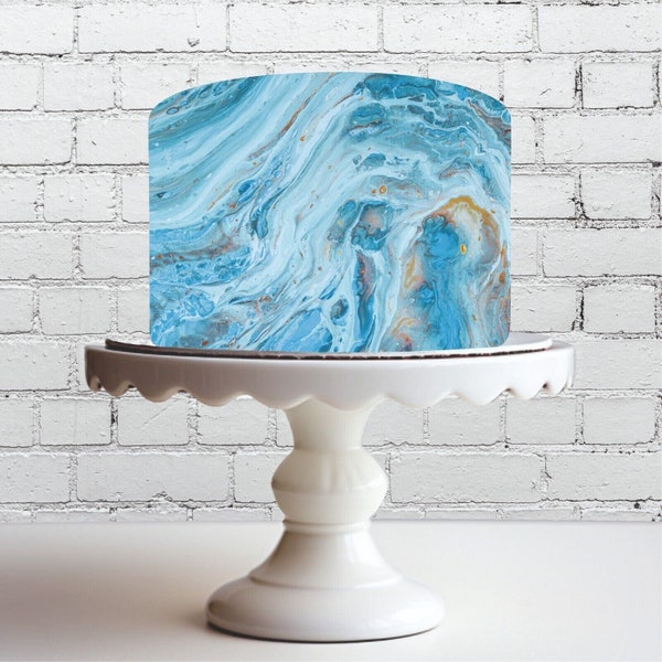 Light Blue Marble Pattern Edible Wrap Icing Sheet Around Cake Topper 11"x7.5"