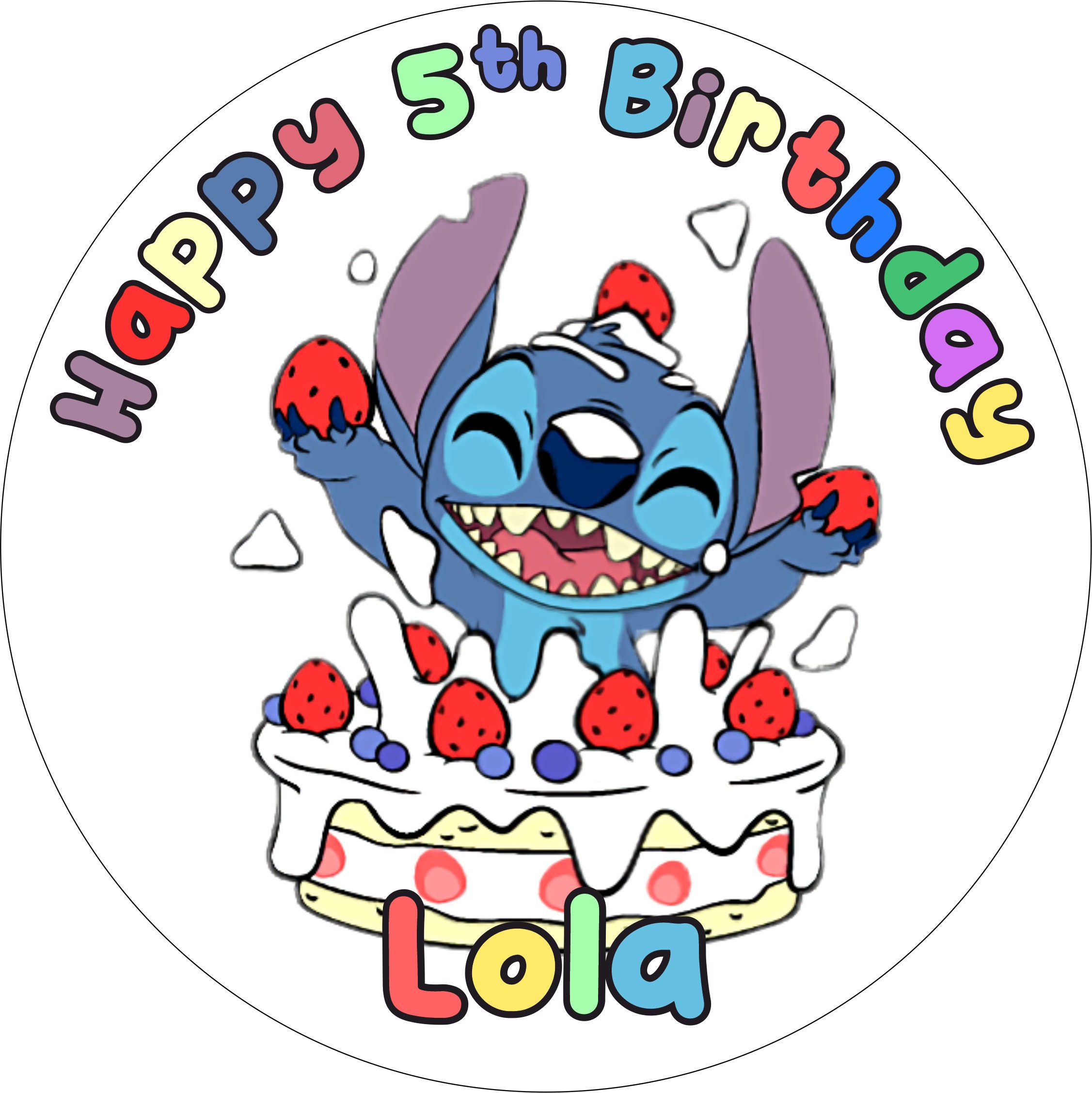 7.5 Inch Stitch and Lilo Cake Topper – Round Edible Birthday Cake  Decorations, Happy Birthday Cake