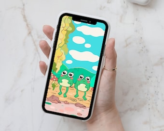 Frogs iPhone, iPad/Desktop Wallpapers | Cute Animal, Cozy, Pastel, Aesthetic