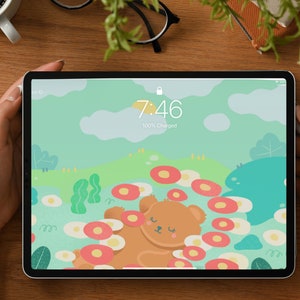 Bear Sleeping | iPad, Phone Wallpaper | Flower field Wallpaper for Tablet