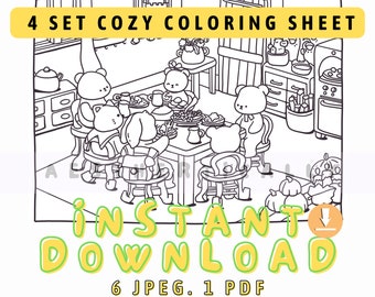 Cozy coloring book for adult cottage core pages Fall coloring Autumn hygge art warm cozy coloring relaxing stress relief gift for friends