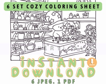 Cozy Fall coloring book for adult cottage core shabby chic coloring hygge art warm cozy coloring relaxing stress relief gift for friends V.2