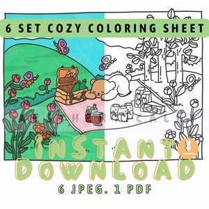 Cozy coloring book for adult cottage core pages shabby chic coloring hygge art warm cozy coloring relaxing stress relief gift for friends