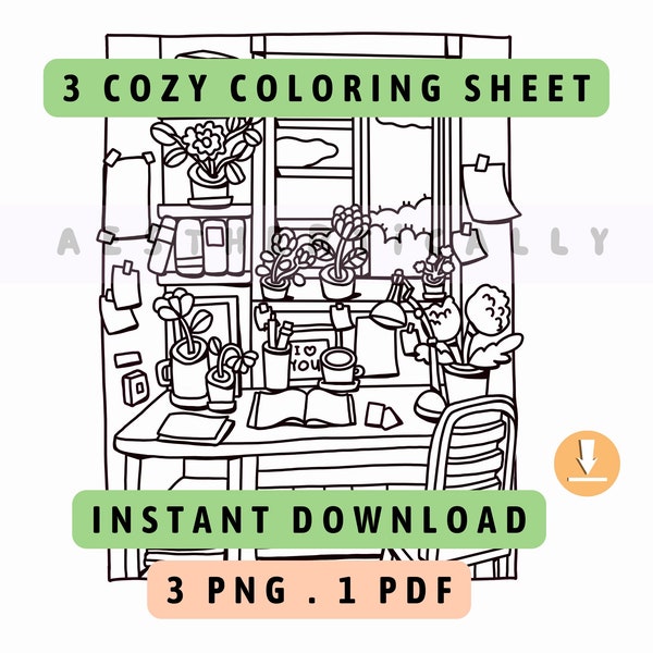 Cozy Printable Coloring Sheets - Etsy