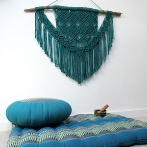 Large fir green or duck blue macramé wall hanging - 86cm