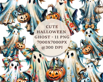 Leuke Halloween spook clipart bundel, aquarel PNG, herfstdecoratie (digitale download)