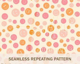 Retro Smiley Face Seamless Pattern: Valentine's Day Background (Digital Download)