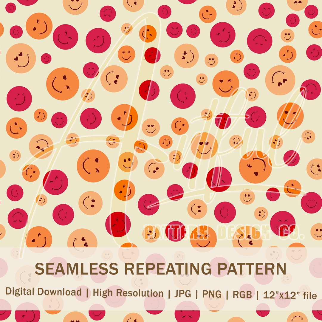 GROOVY RETRO, Retro Happy Face Seamless Pattern, Smile Face Retro ...