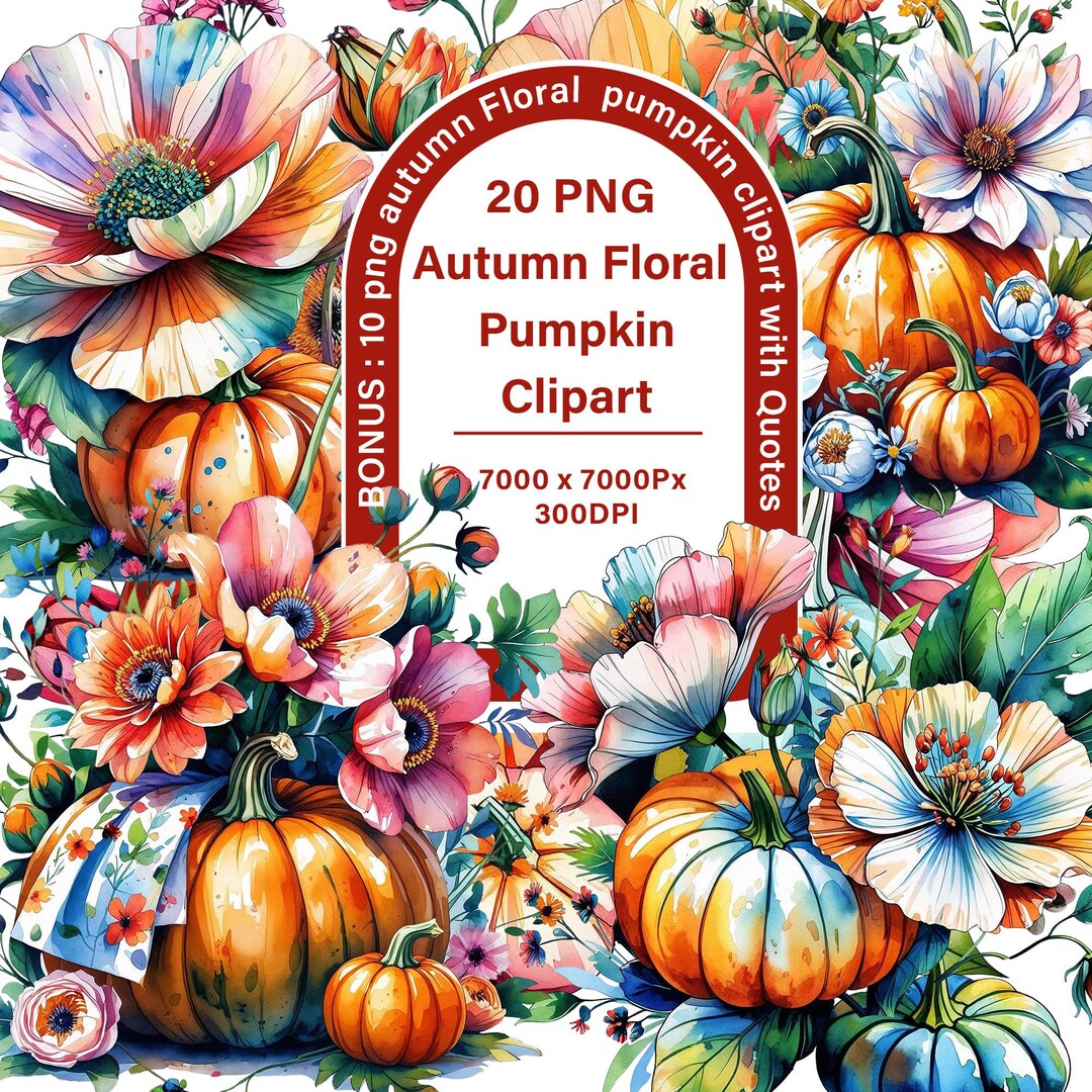 Watercolor Pumpkin Bouquet Clipart, Autumn Fall Floral Digital Download ...