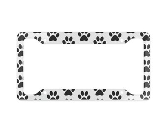 Dog Paw Print License Plate Frame - Black Aluminum Frame With Screws & Caps, For Pet Lovers - View #3