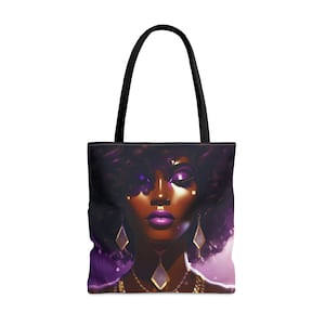 Purple Afro Women Tote Bag, Tote Bag, Black Girl Tote Bag, Melanin Tote, Women Travel Tote, Black Girl Tote