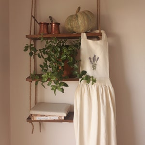 Apron Linen Embroidery Recycleable Lavender Cotton for Woman Beige Free Shipping