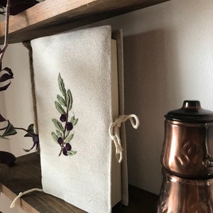 Bokomslag med olivkvist i linne, broderad tyg, återvinningsbar bomull för kvinnor, beige bild 1