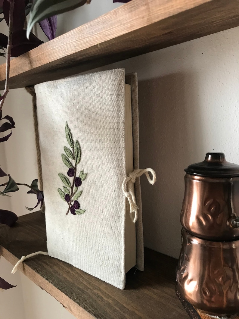 Bokomslag med olivkvist i linne, broderad tyg, återvinningsbar bomull för kvinnor, beige bild 1