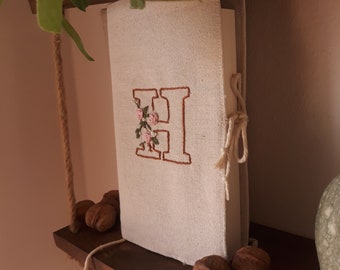 Personalized Book Case Book cover Linen Embroidery Cloth Recycleable Cotton for Woman Beige