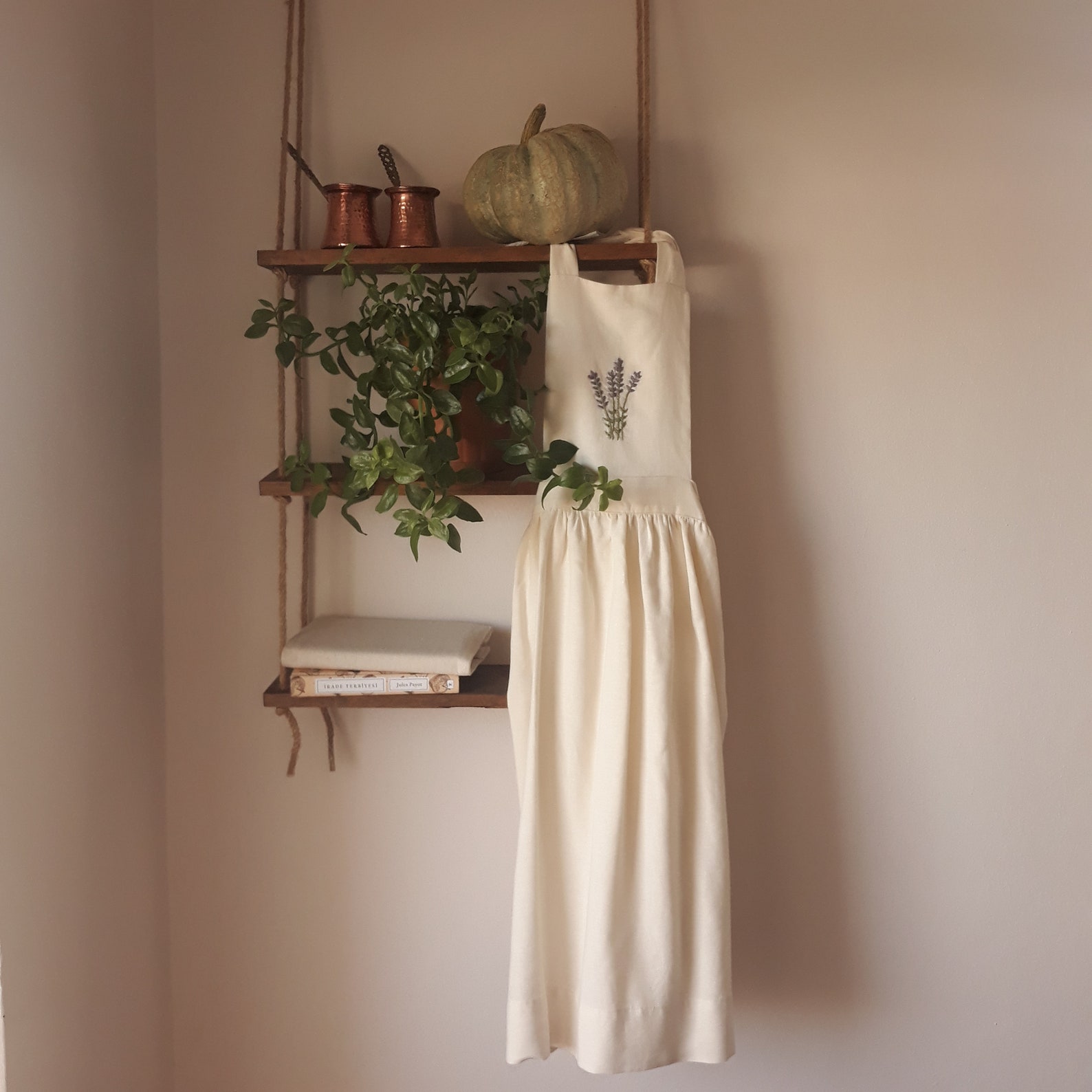 Apron Linen Embroidery Recycleable Lavender Cotton for Woman Etsy