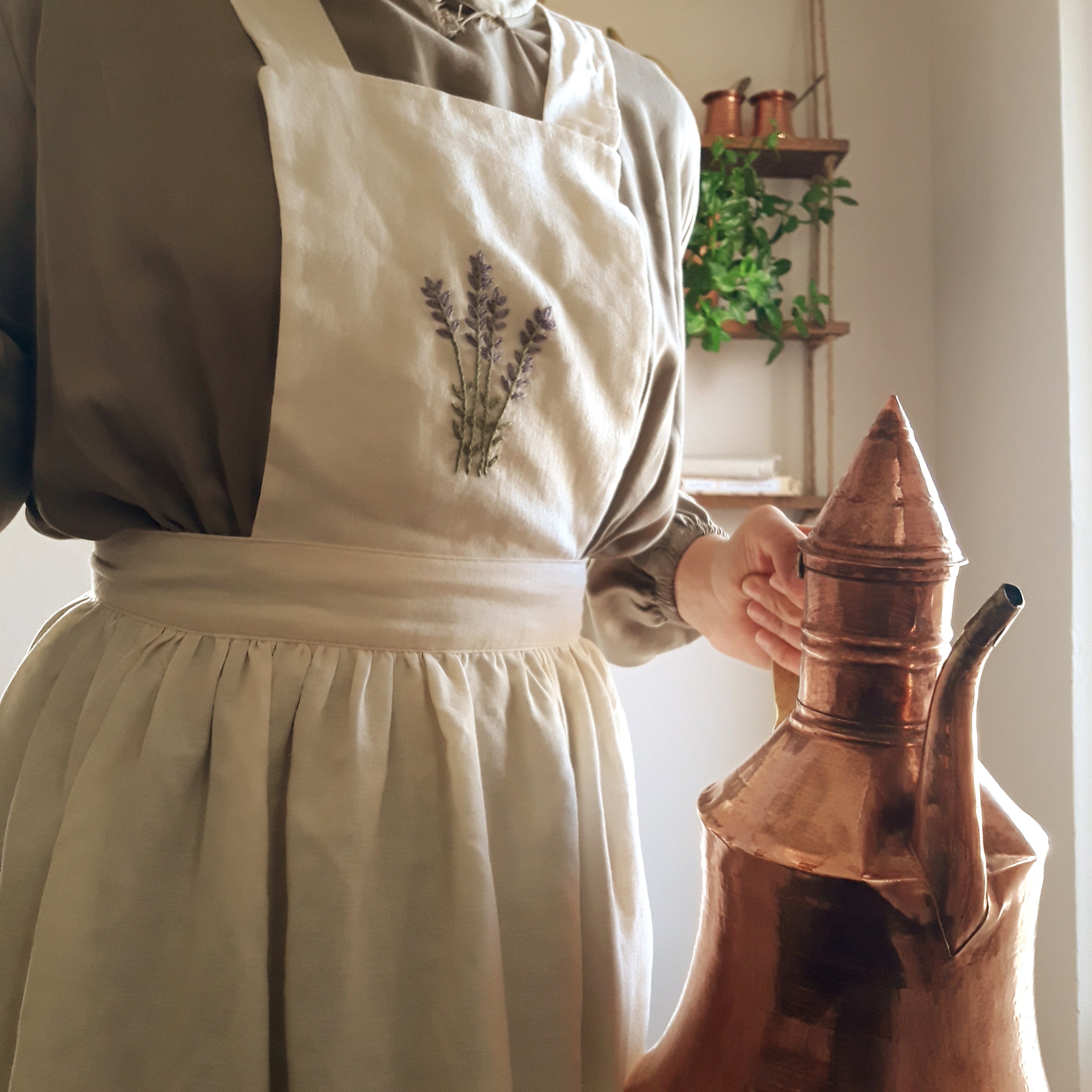 Apron Linen Embroidery Recycleable Lavender Cotton for Woman Etsy