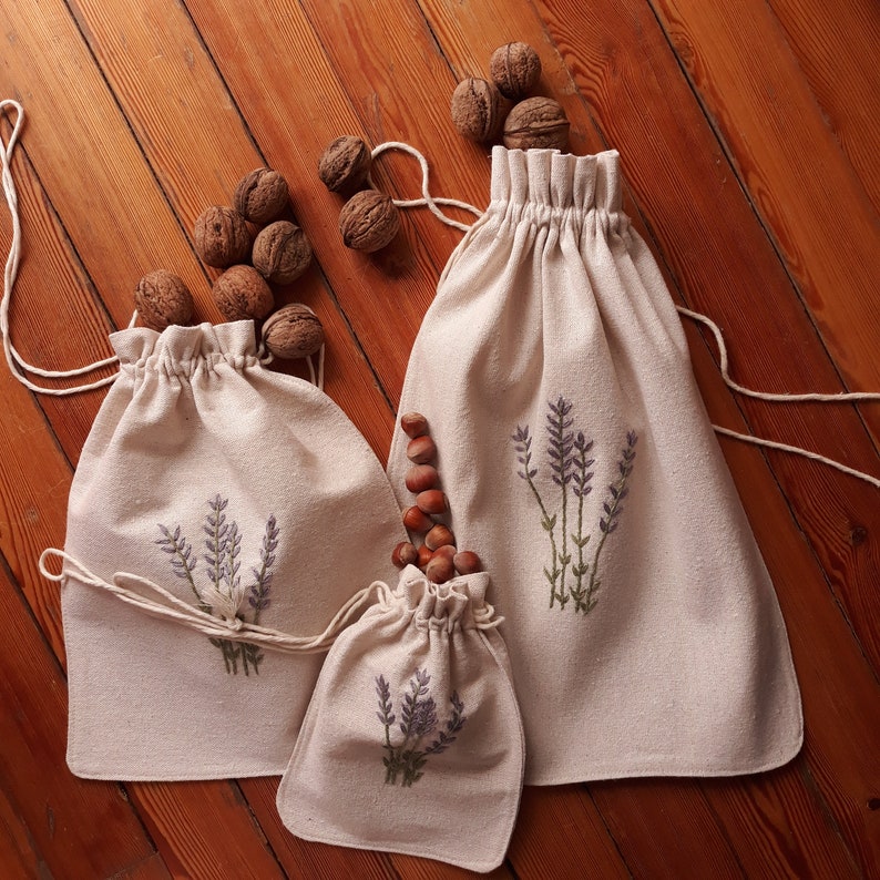 Triple Linen Lavander Bags Drawstring Bags %100 Natural Bags Clothes Bags Legumes Bags Multi-Purpose Bags Jewelry Packs Free Shipping image 2