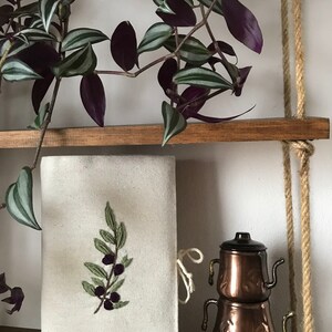 Bokomslag med olivkvist i linne, broderad tyg, återvinningsbar bomull för kvinnor, beige bild 3
