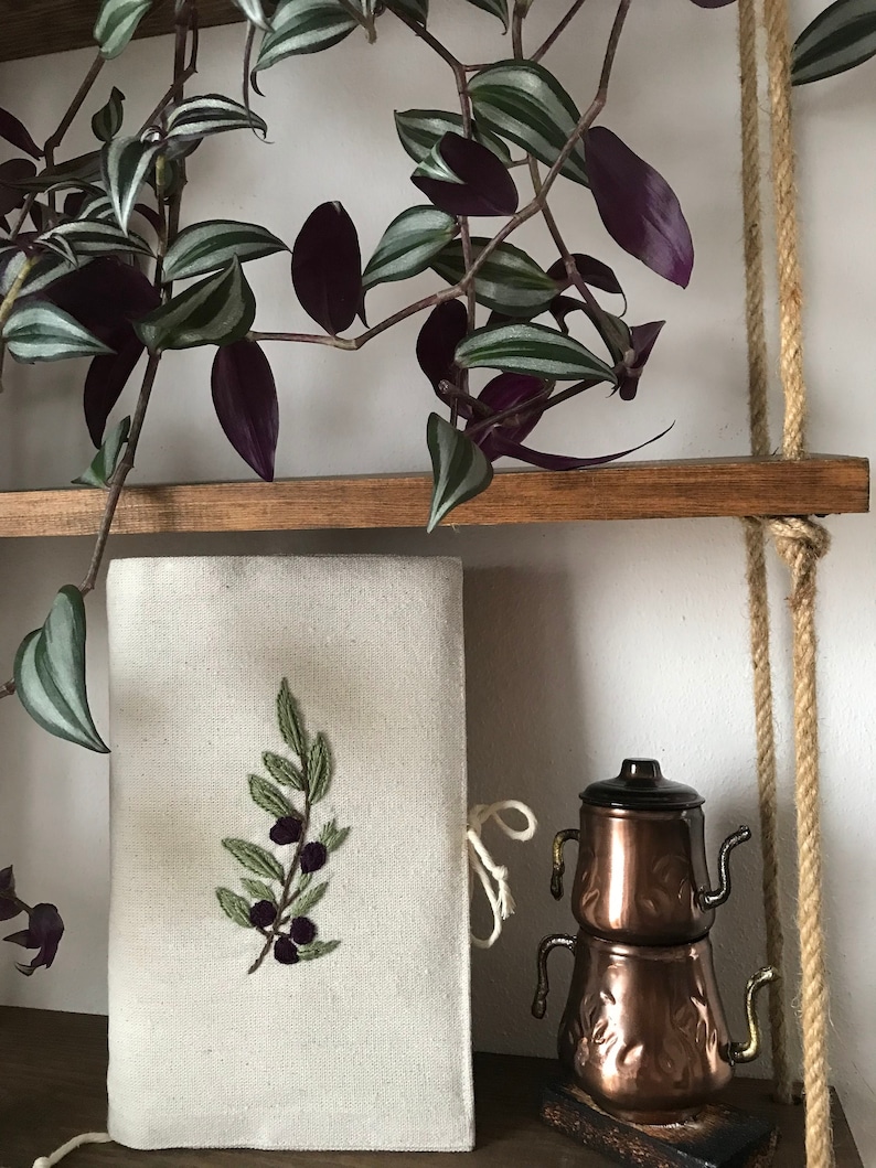 Bokomslag med olivkvist i linne, broderad tyg, återvinningsbar bomull för kvinnor, beige bild 3