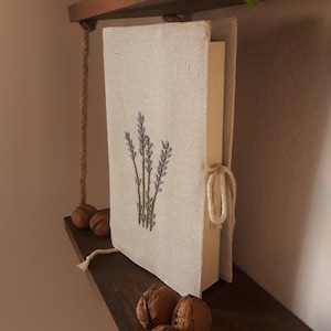 Lavender Book Case Book cover Linen  Embroidery Cloth Recycleable Cotton for Woman Beige Book Cover