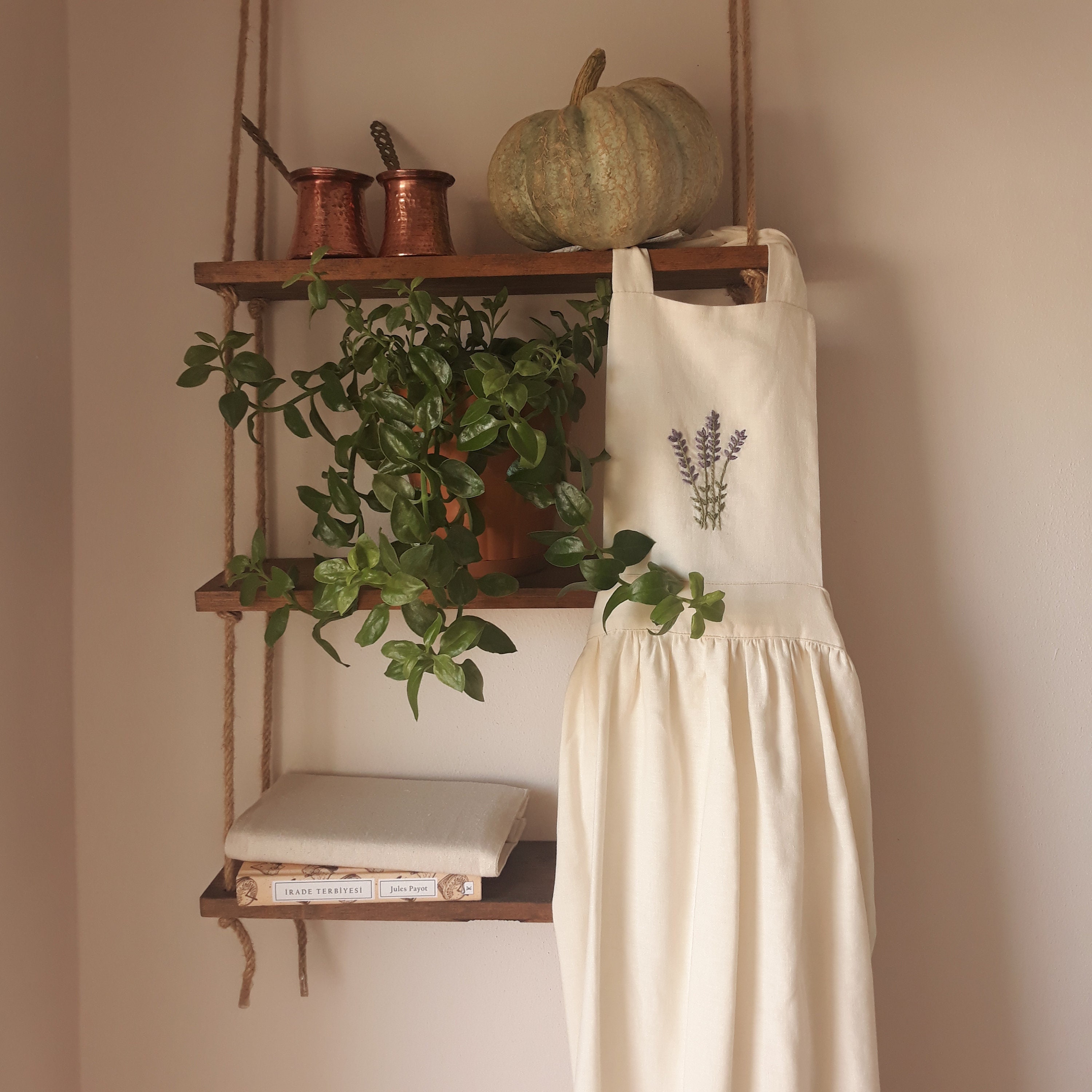 Apron Linen Embroidery Recycleable Lavender Cotton for Woman Etsy