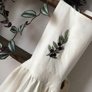 Tablier Lin Broderie Rameau d’olivier Recyclé Coton pour Femme Beige