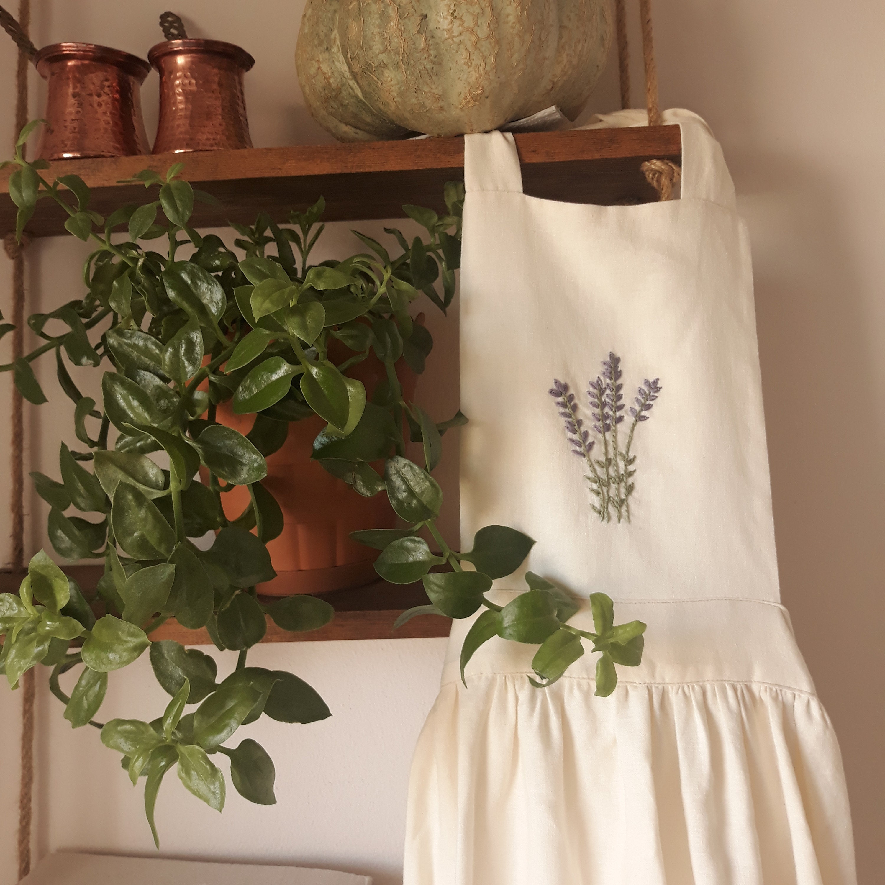 Apron Linen Embroidery Recycleable Lavender Cotton for Woman Etsy